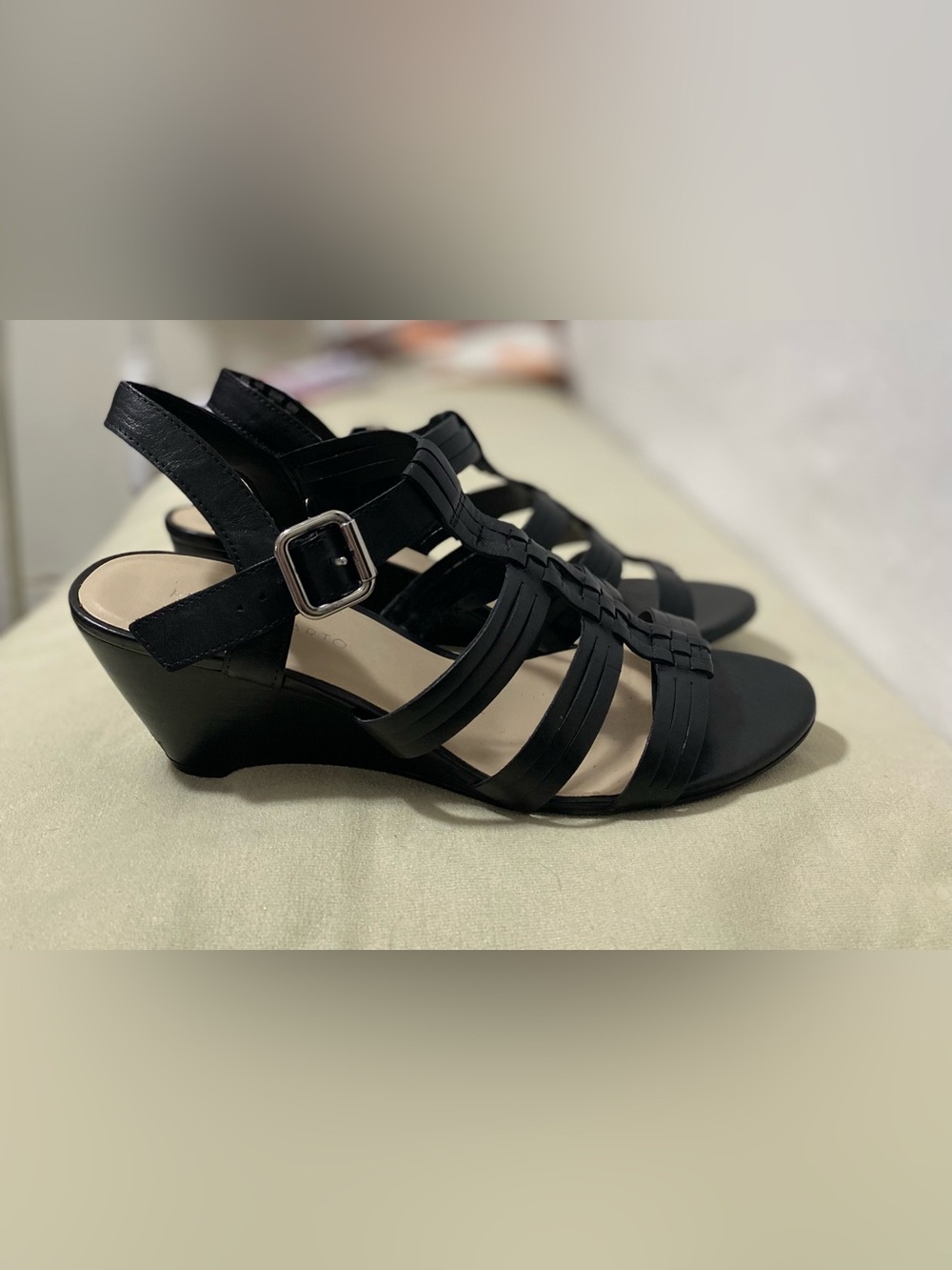 Franco Sarto Black Strappy Wedge Sandals